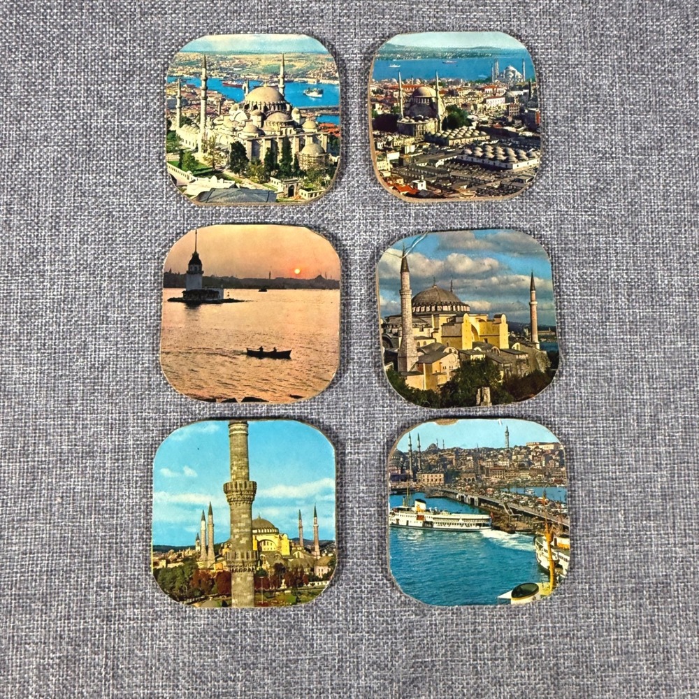 VTG Bardakalti Istanbul Turkey Landmark 3x3 Coasters Set 6 Retro Scene Souvenir